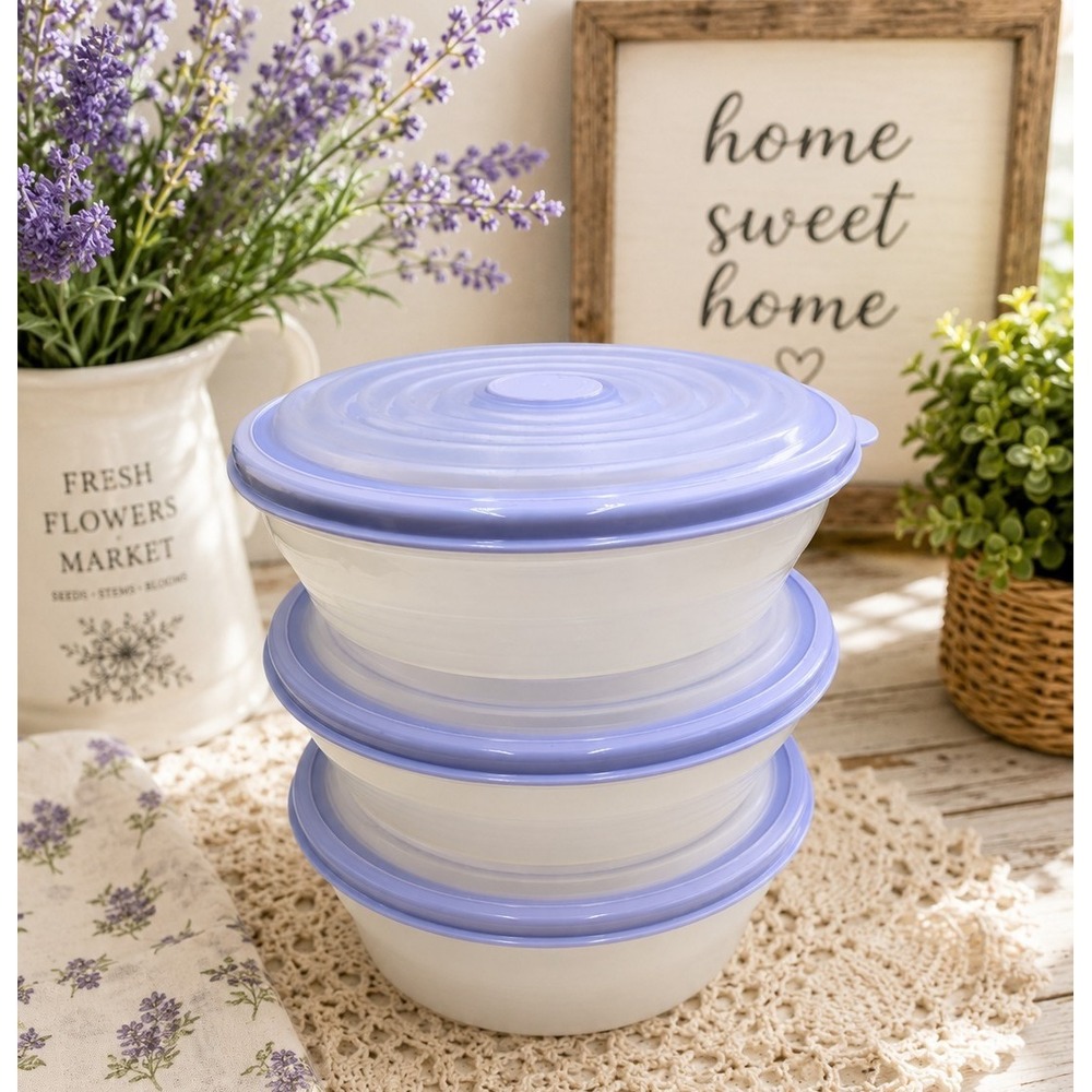 Vtg Tupperware Stuff-A-Bowls 3 Pastel Lavender Lids Cottagecore Farmhouse 4C 6C